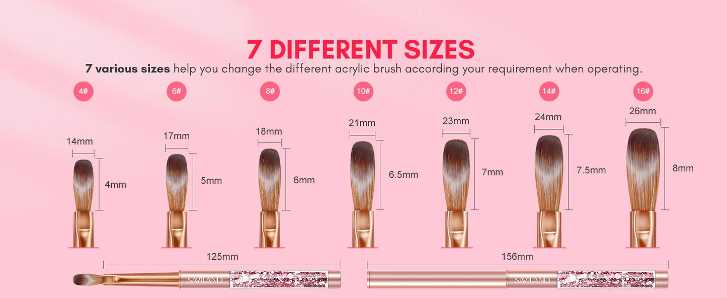 Saviland 7pcs Acrylic Nail Brush Set Size4/6/8/10/12/14/16 Acrylic Brushes for Acrylic Application Acrylic Powder Nail Art