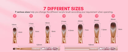 Saviland 7pcs Acrylic Nail Brush Set Size4/6/8/10/12/14/16 Acrylic Brushes for Acrylic Application Acrylic Powder Nail Art