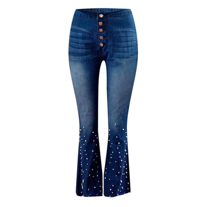Denim Jeans For Women Plus Size High Waist Jeans Button Tassel Pants Trousers Bell-Bottom Pants Loose Straight Jeans Newjeans