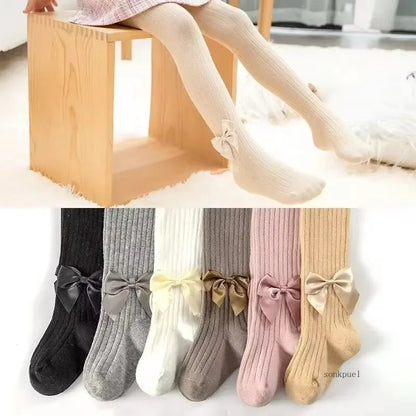 Spring Autumn Baby Girls Tights Cotton Knitting Tights for Girls Fashion Bowknot Children Girls Pantyhose Soft Leggings