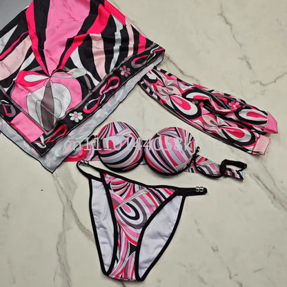 Luxury Design Women's Black Red Scarf Bikini Sets Letter Signature Logo Beachwear Designer Brand Lady Headband Swimsuit Swimwear