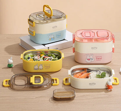 Kawaii Miffy Stainless Steel Divided Lunch Box Water Heated Student Lunch Box Cartoon Portable Bento Box Christmas Gift Toy