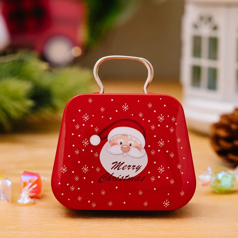 Christmas Tin Gift Box Metal Candy Box Square Candy Storage Containers for Holiday Xmas Supplies Happy New Year