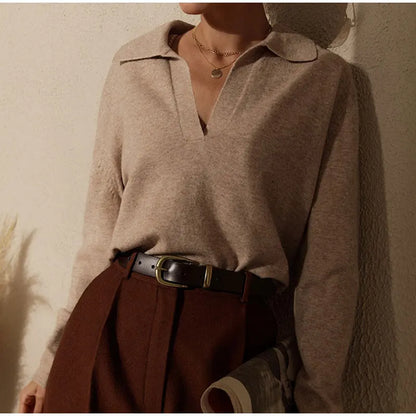 Autumn Casual Solid Long Sleeves Pullovers Sweater Warm Sweaters 2022 Fashion Elegant Lady Tops Women Loose Polo Collar Cloth