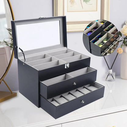 /24 Grid Jewelry Collection Storage Holder Box Leather Watch Glasses Display Case Sunglasses Storage Holder