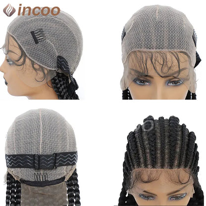 36 Inches Cornrows Braided Wigs Synthetic Full Lace Wig For Black Women Jumbo Braided Wigs Lace Frontal Faux Locs Box Braids Wig