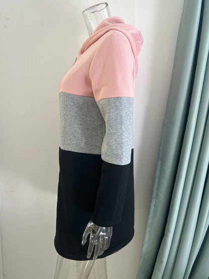 Autumn and Winter Women's Clothing Casual and Fashionable Contrasting Three-color Spliced Hooded Jacket Women's Clothing