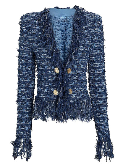 HIGH STREET Newest 2023 Fall Winter Fashion Designer Jacket Women Lion Buttons Embellished Tassel Knit Cardigan