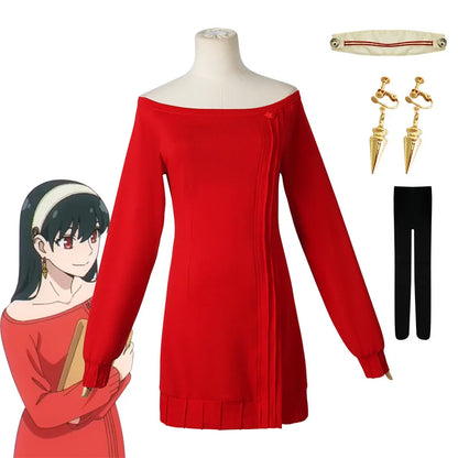 Anime FAMILY Cosplay Yor Forger Yor Briar Cosplay Costume Women Sexy Red Sweater Mini Dress Thorn Princess Costumes
