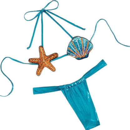 Shell Star Bikini Set Women Sexy Mermaid Cosplay Beach Party Swimsuit Sexy Bathing Suit Blue Summer 2 Piece Set Top Bottoms 2025
