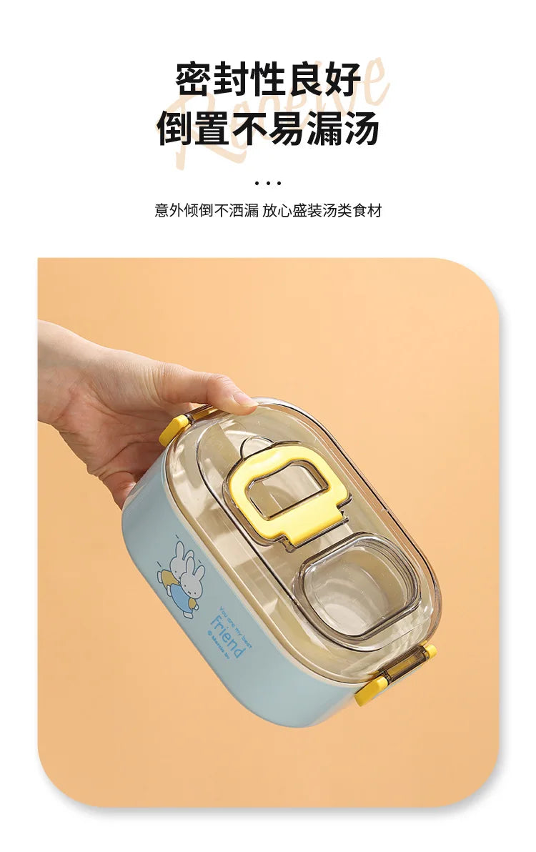 Kawaii Miffy Stainless Steel Divided Lunch Box Water Heated Student Lunch Box Cartoon Portable Bento Box Christmas Gift Toy