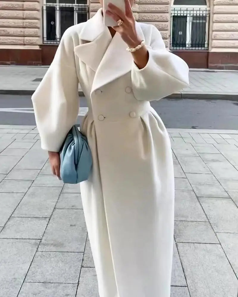 Winter Coat for Women Elegant Lantern Sleeve Lapel Collar Trench Coats Vintage Chic Long Jackets Overcoat 2023 Luxury Outwear