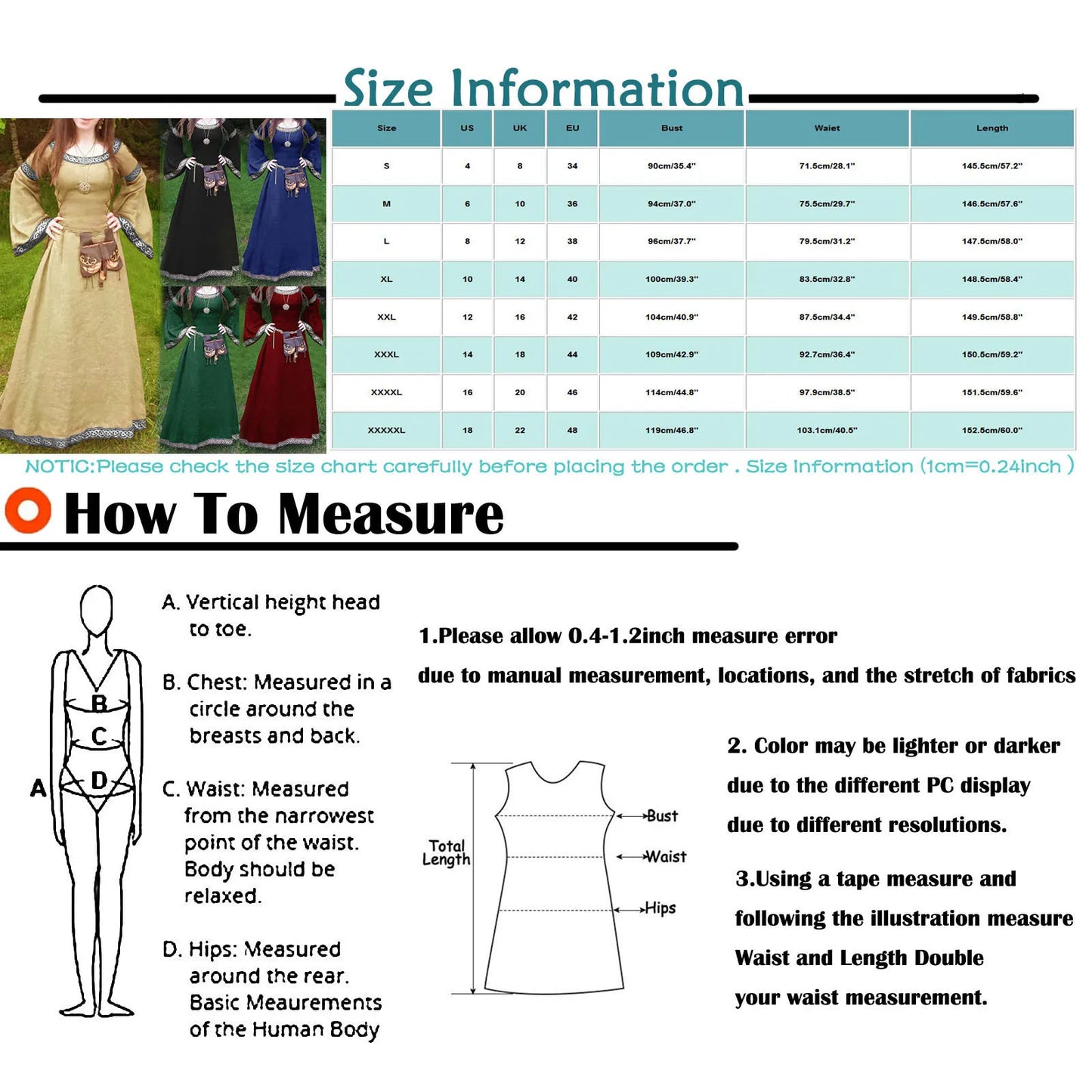 Medieval Gothic Cosplay Costumes for Women Halloween Carnival Party Performance Long sleeve Middle Ages Renaissance Dresses