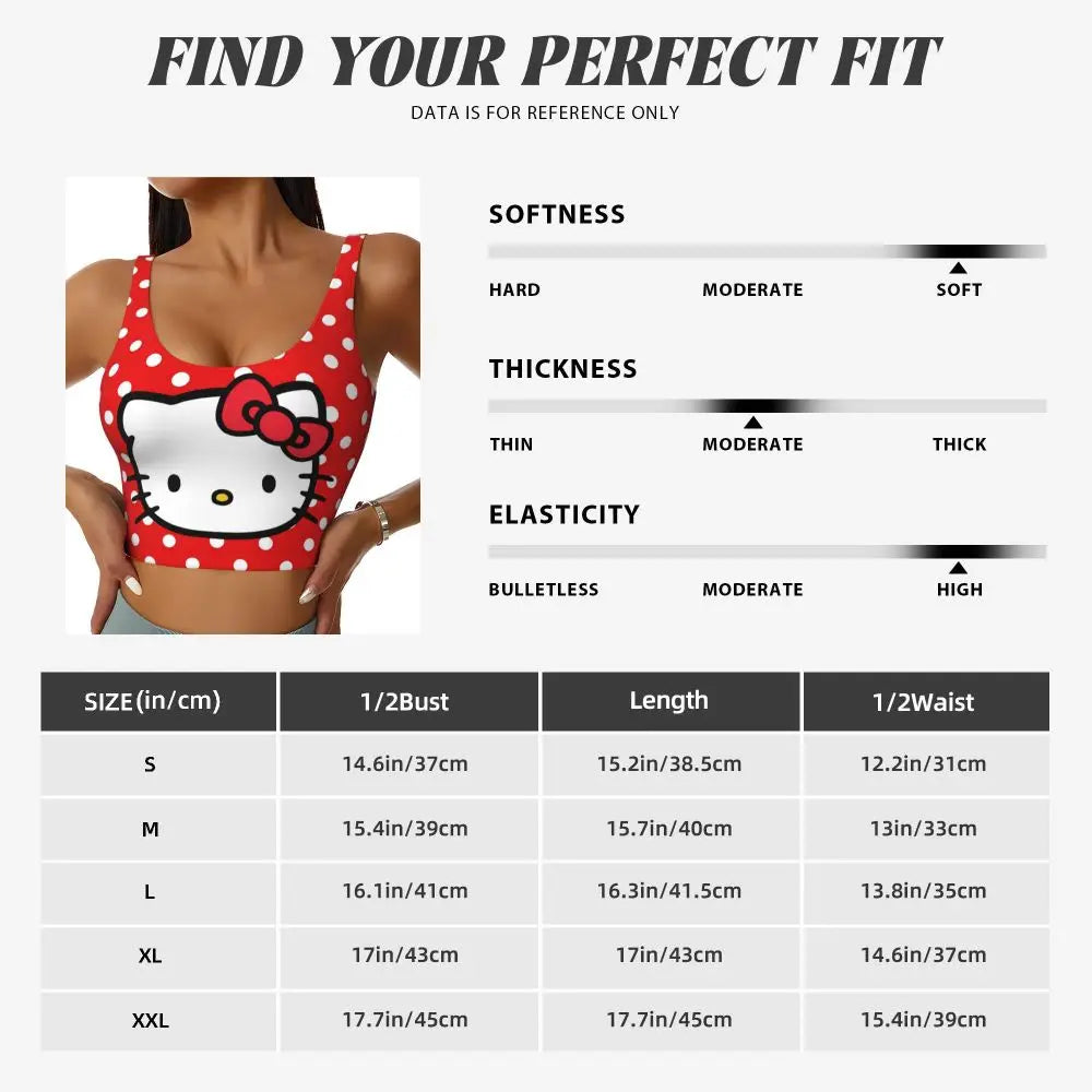 Hello Kitty sports bra for women with polka dot design, featuring a comfortable fit and soft fabric