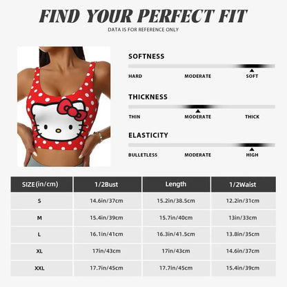Hello Kitty sports bra for women with polka dot design, featuring a comfortable fit and soft fabric