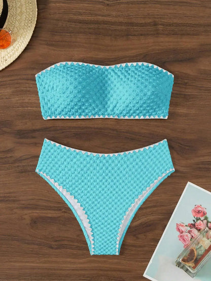 Swimwear White 2 Piece Strapless Swimsuit for Women Sexy Bandeau Backless Bikini Set Lace-up Patchwork Bathing Suit 2025 New