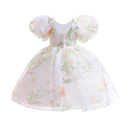Elegant Flower Girls Party Dress Puff Sleeve Kids Bridemaid Dresses For Girl Wedding Prom Gown Children Birthday Princess Dress