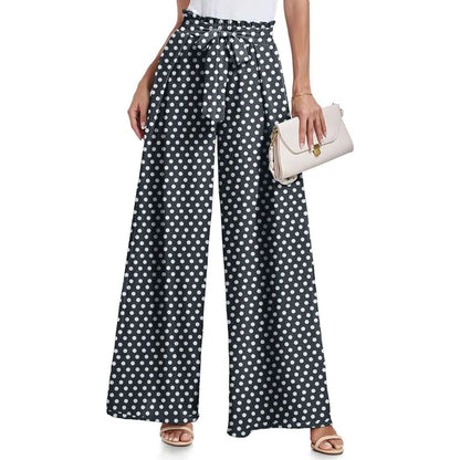 New 2024 Spring Summer Women Wide Leg Pants Casual High Waisted Long Skirt Pants For Girls Lace-Up Pants Брюки С Высокой Талией