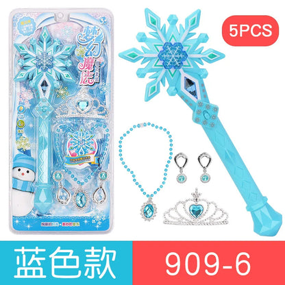 Disney girls frozen snowflake princess elsa Music Magic wand Ring crown box set Makeup Toys Birthday Christmas Gift