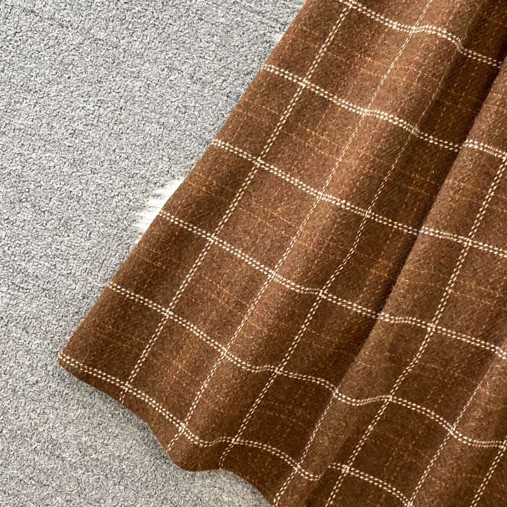 High Quality Fall Winter Women Sweater Overalls Dress Sets Casual Knitted Tops +Plaid Woolen Dress 2 Piece Sets Outfits Female