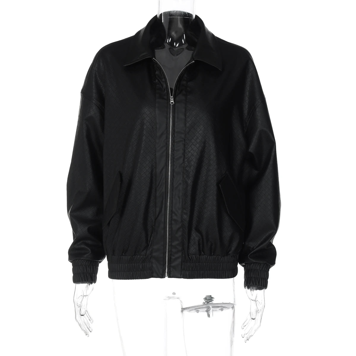 Dulzura 2025 Autumn Fashion Casual Turn-Down Collar Long Sleeve Zipper Slim Woven Leather Jacket Party Club Street Style Clothes