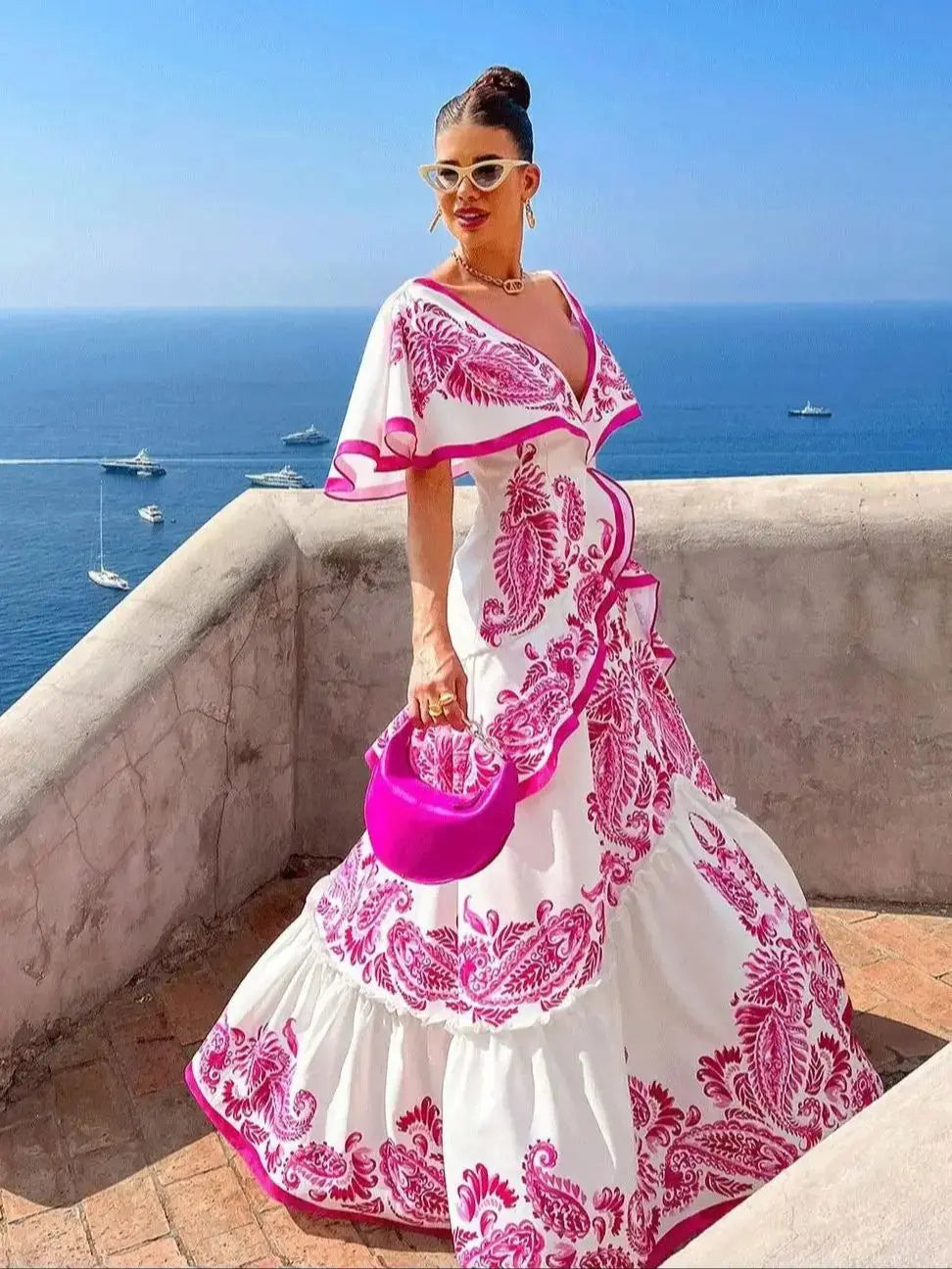 New Shadow Cap Midi Dresses Women Cloak Sleeves Dress V Neck Halter Boho Summer Party Evening Female Vestidos Robe Summer