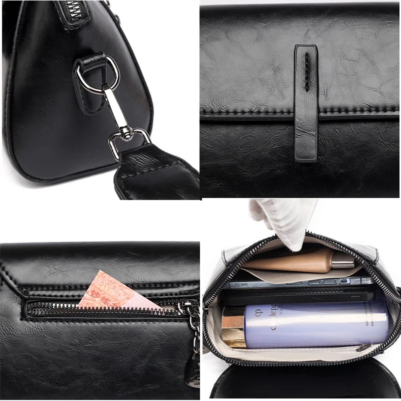 High Quality Small Crossbody Bag Women 2023 Trend Luxury Oil Wax Leather Shoulder Bag Fashion Ladies Handbag And Messenger Purse
