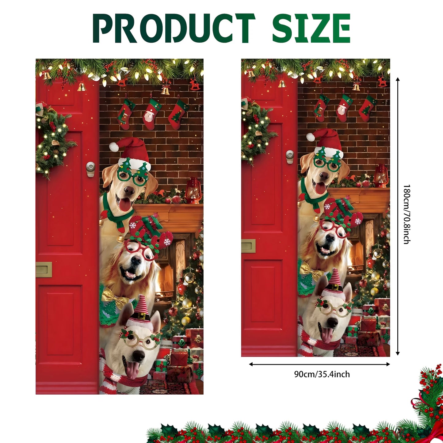 Christmas Door Cover Decoration Funny Merry Christmas Door Cover Backdrop Xmas Party Door Cover Cute Santa Dog Background Holida