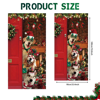 Christmas Door Cover Decoration Funny Merry Christmas Door Cover Backdrop Xmas Party Door Cover Cute Santa Dog Background Holida
