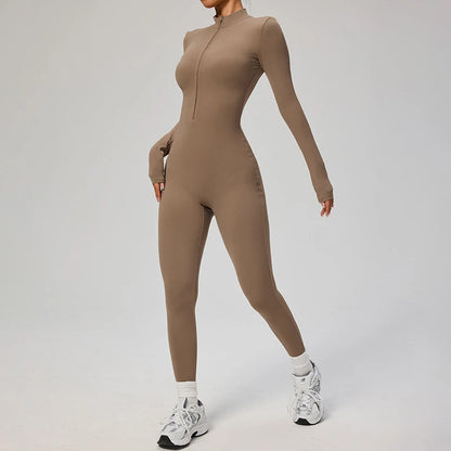 TRY TO BN Sports Yoga Jumpsuit Long Sleeves Zipper Sportswear Fitness Pants Workout Bodysuit One Piece Tights Women Gym Clothing