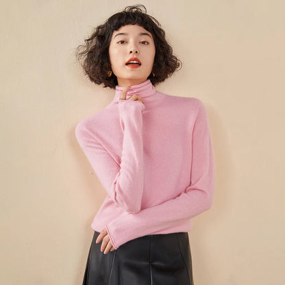 New Women's Cashmere Sweater 100% Pure Cashmere Knitted High Collar Hoodie Hot Selling Soft Solid Color Women's Top