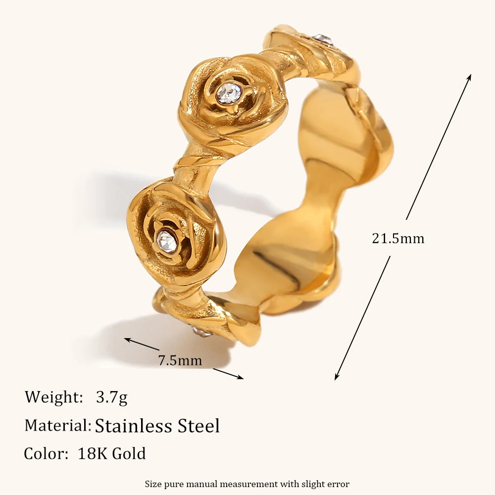 La. Muses White Cubic Zirconia Rose Stainless Steel Women's Ring Romantic Fashion Waterproof Jewelry Accessories Christmas Gift