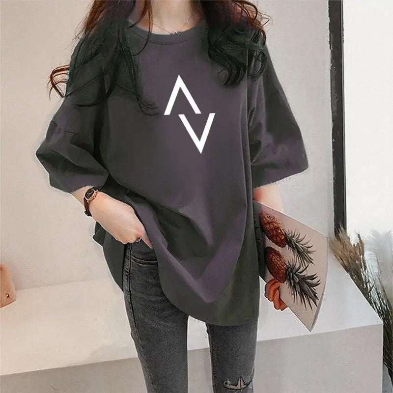 Summer Short Sleeve Crew Neck Women's Pullover Geometric Solid Color T-shirt Midi Casual Loose Comfortable All-match Tops