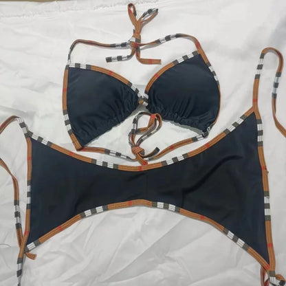 Summer Sexy Solid Color Women's Bikini Bra Thong 2 Piece Swimsuit Beachwear Brazilian Swimsuit Women's Lace-Up Side Biquini New