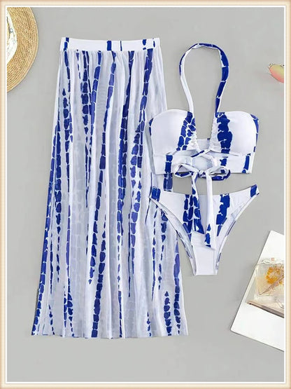 3 Pieces Tie Dye Cross Bikini 2025 Women Sexy Halter Swimsuit & Cover Up Pants Swimwear Bathers Bathing Swimming Suit Beachwear