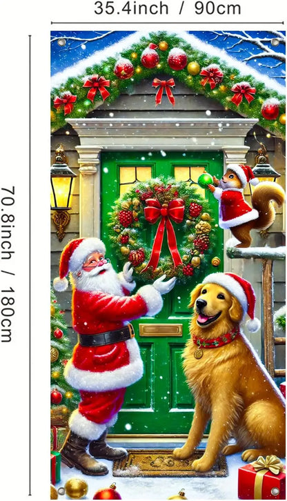 Christmas banner, Christmas dog holiday, Christmas welcome door banner, indoor and outdoor wall decoration, polyester