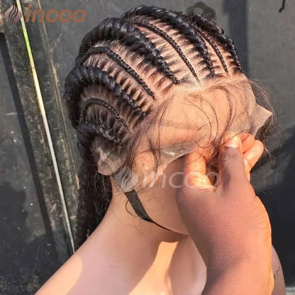 36 Inches Cornrows Braided Wigs Synthetic Full Lace Wig For Black Women Jumbo Braided Wigs Lace Frontal Faux Locs Box Braids Wig