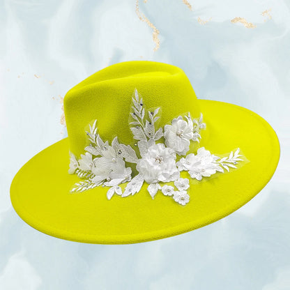 Embroidered three-dimensional flower fedora hat Women's jazz top hat Spring and autumn panama church fashion elegant wedding Hat