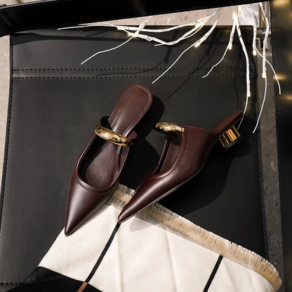 Pointed Toe Women's Slippers 2024 Summer Fashion Shallow Mouth Women's Mules Comfortable Wear Outside Ladies One Word Drag
