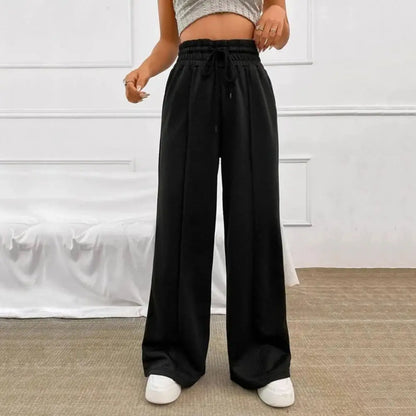 Spring And Summer Ladies' Fashion Solid Colour Drawstring High Waist Wide Leg Pants Daily Wide Leg Comfortable Thin Sweatpants