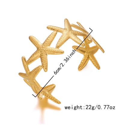 Exaggerated Metal Shell Starfish Flower Bangles Bracelets For Women Men Stainless Steel Fish Bow Heart Open Cuff Bangle Jewelry
