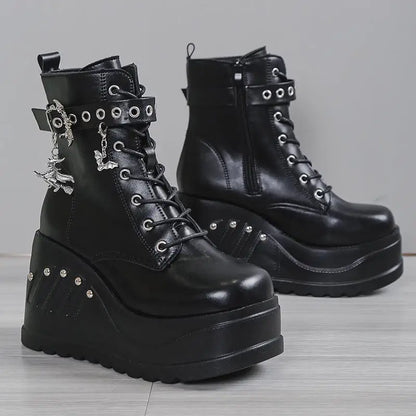 2025 New Boots for Women Fashion Hot Sale Punk Goth Platform Heels Wedge Women's Boots Casual Goth Punk Size 43 Women's Shoes