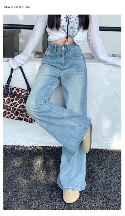 Women's Jeans Denim Pants 2025 Euramerican High Waist Girl Style Jean Trousers Colorful Straight Leg Wide Leg Pants