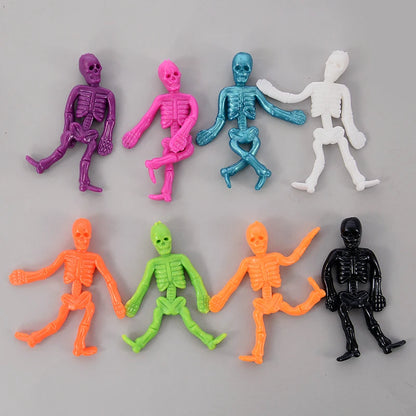 16Pcs Halloween Stretchable Skeleton Man Kids Party Favors TPR Soft Rubber Zombie Horror Doll Stress Relief Toy Halloween Gifts