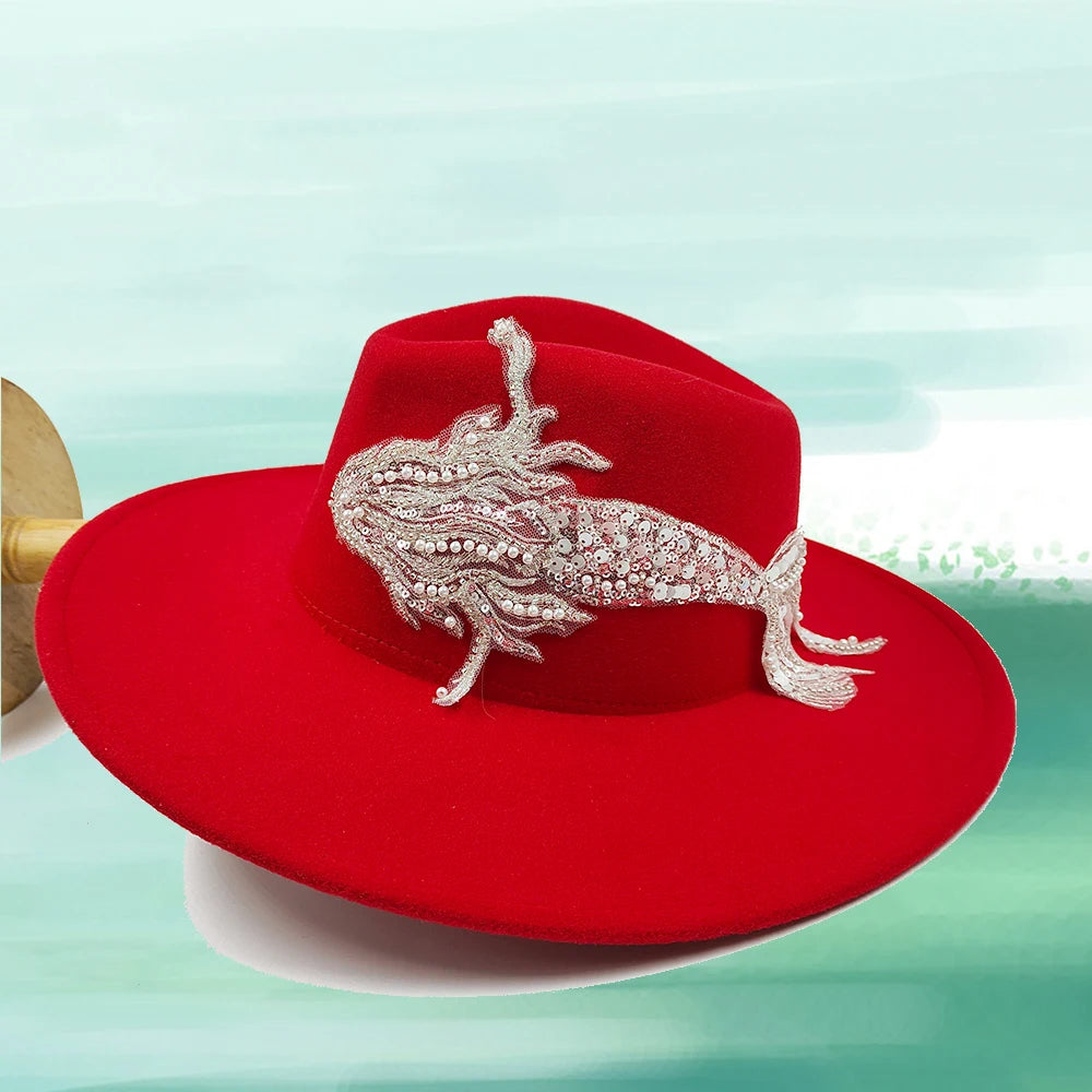 Embroidered three-dimensional flower fedora hat Women's jazz top hat Spring and autumn panama church fashion elegant wedding Hat