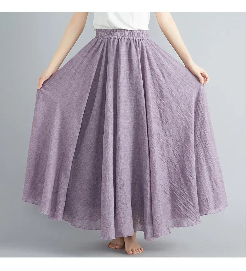 Fashion Solid Cotton Linen Women Skirts Maxi Elegant Harajuku Saia Casual Loose Long Skirt Ladies Clothes Faldas Ropa Mujer