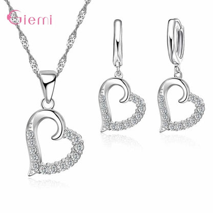 Hot Sale 925 Sterling Silver New Arrival Delicate Various Styles Peach Heart Shape Necklace Earrings Jewelry Sets For Women