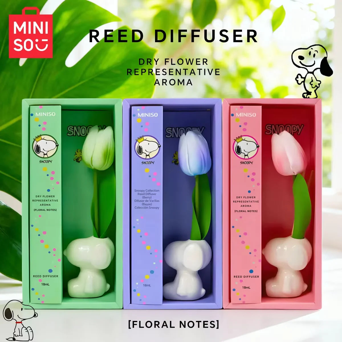 Miniso Snoopy Joint Flameless Home Fragrance Room Flameless Freesia Jasmine Fragrance Oil Diffuser Stick Home Room Air Freshener