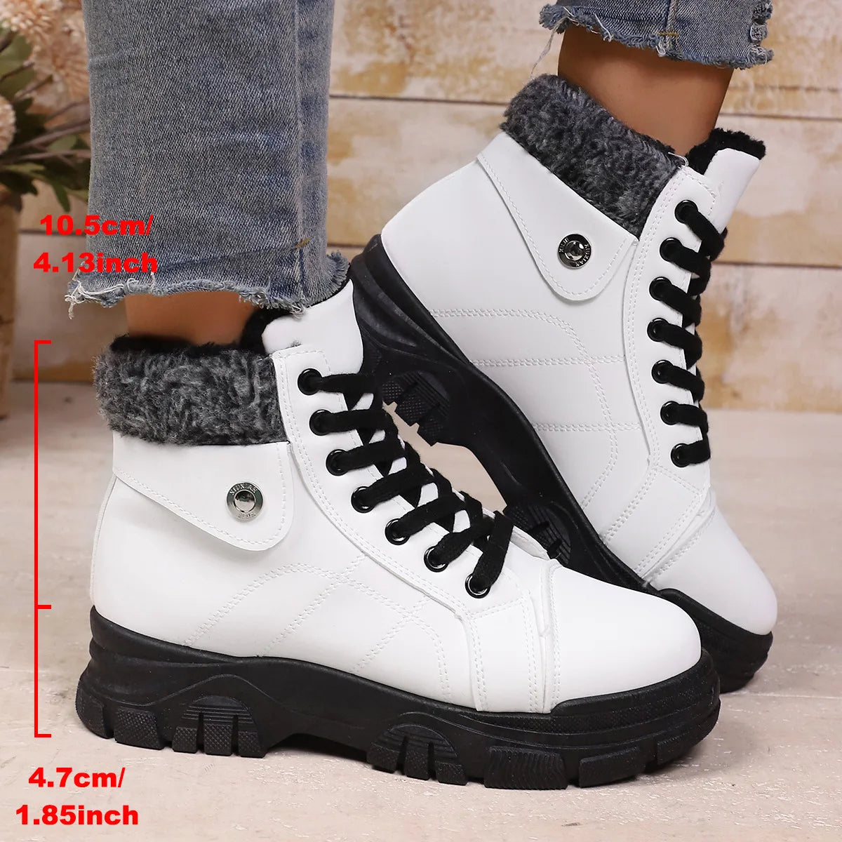 Winter Women's Boots Fashion High Top Warm Cotton Boots 2026 Winter New Women's Snow Boots Leather Casual Ankle Boot Botas Mujer