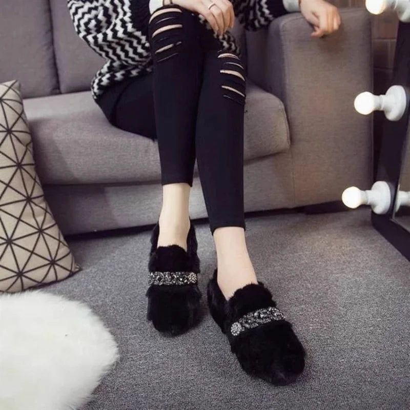 2025 New Fashion Women's Snow Boots Imitation Mink Hair Autumn and Winter Plus Cotton Wool Shoes Large Thick Sole Cotton Shoes
